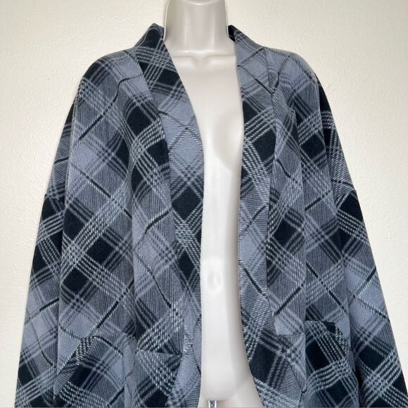Gray Plaid Fleece Cocoon Jacket Pockets Cozy Oversized Soft Women Size XL Grey - Picture 3 of 9